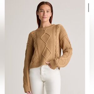 QUINCE 100% Organic Cotton Cropped Cable Crew Sweater